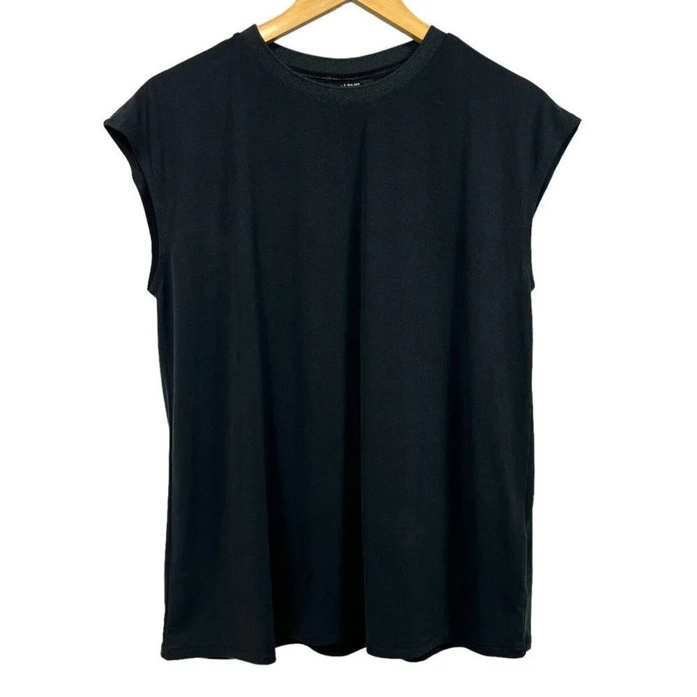 Alfani Black Crew Neck Shirt T-shirt Top Womens Size M Medium Cap Sleeves